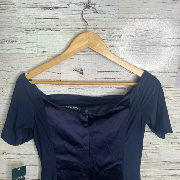 Lauren Ralph Lauren dress navy blue ruched midi size 10 NWT - Picture 9 of 9
